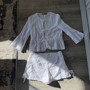 Zara Ivory Eyelet Blouse and Matching Shorts